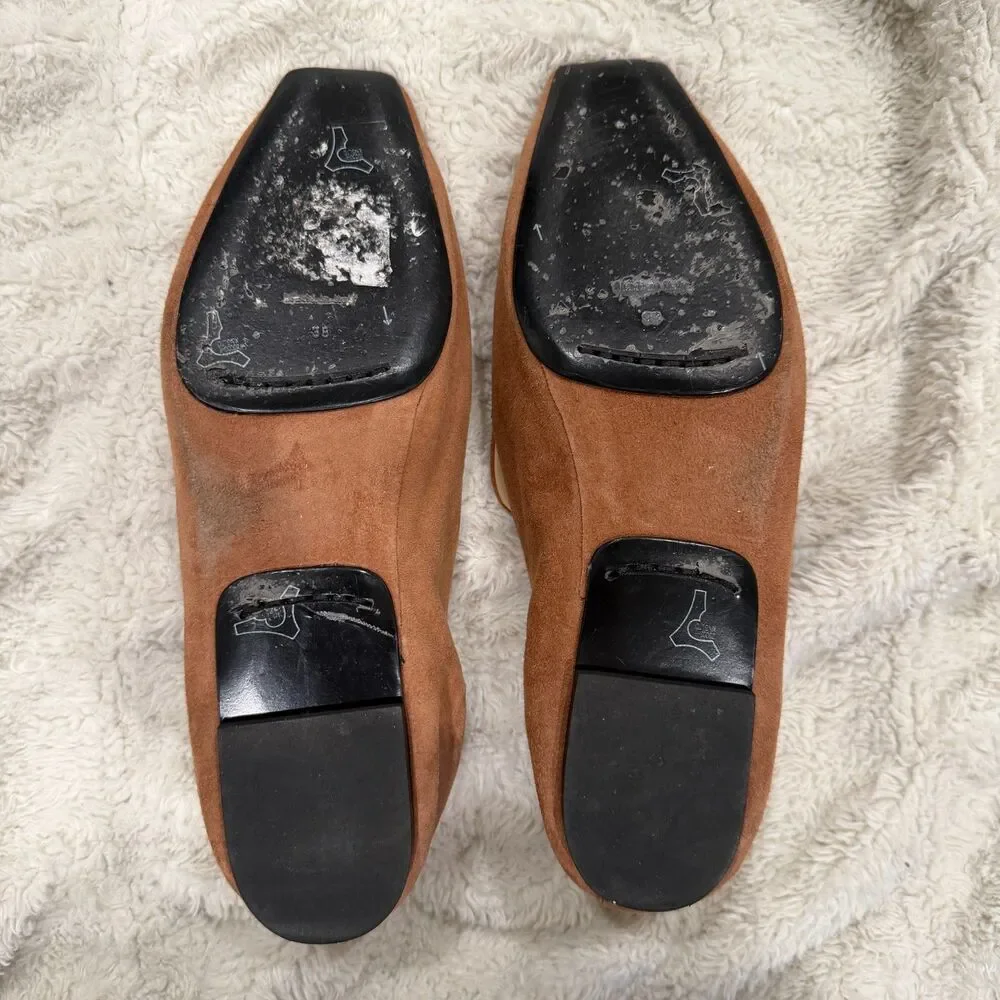 MOMA Women’s Brown Suede Square Toe Loafers Flats Made in Italy